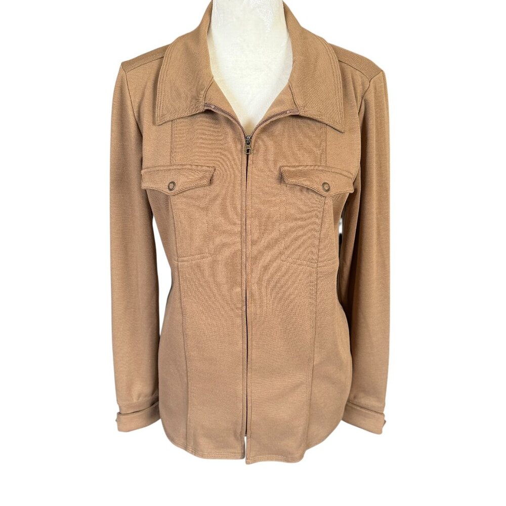 Royal Robbins tan long sleeve collared ponte zip shirt UPF50 size small